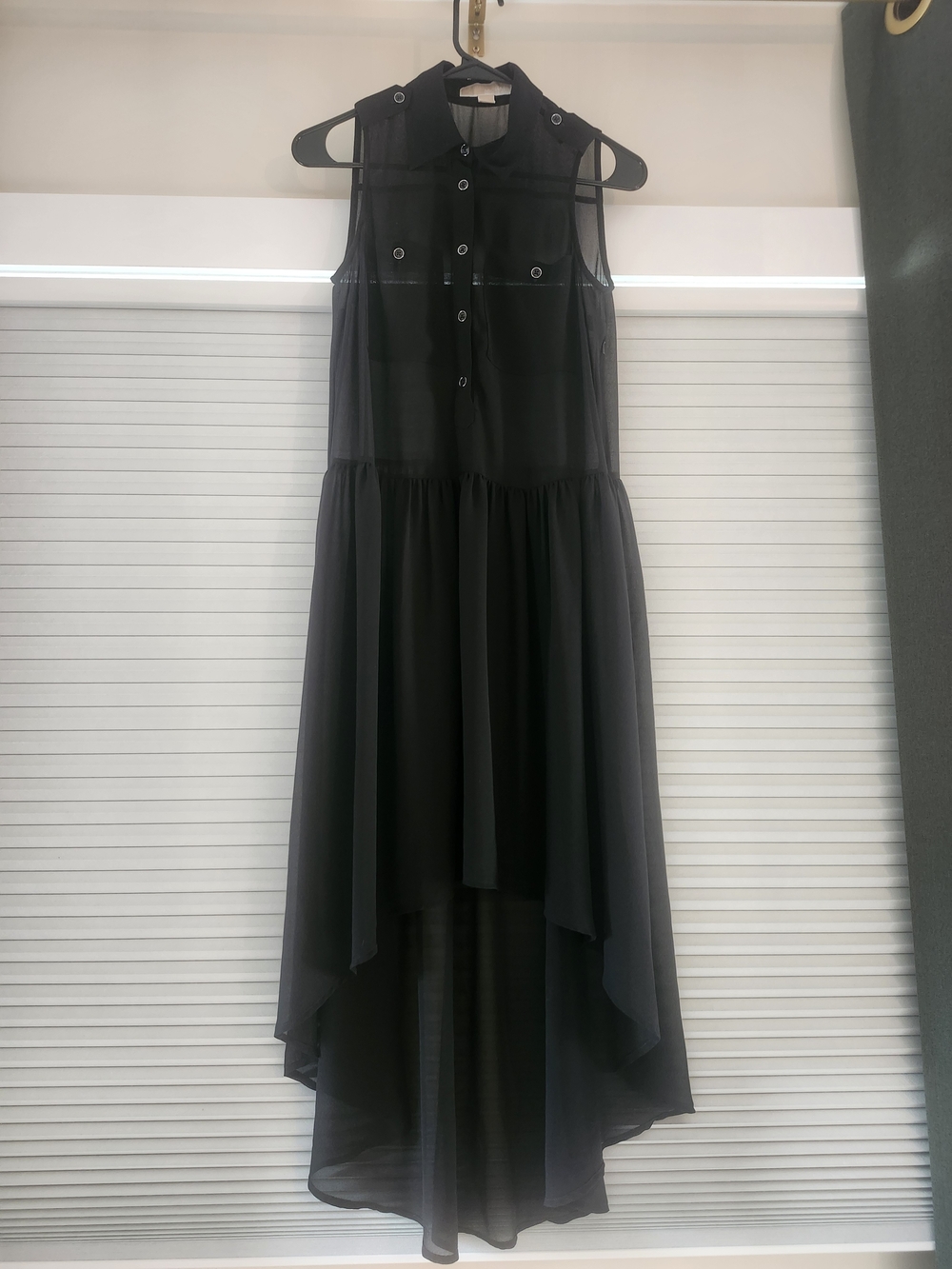 Michael Kors Sheer Sleeveless High-Low Button Dress, Size Small
